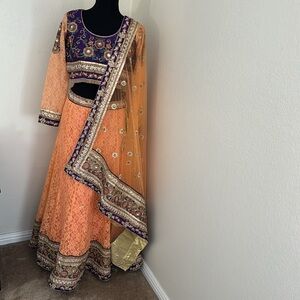 Indian Outfit - Peach & Dark Purple